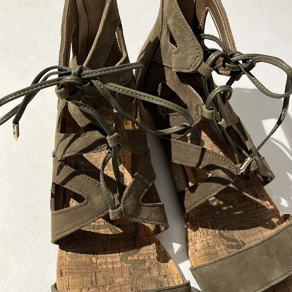 Sam Edleman Dian Gladiator low wedge lace up Olive Green Sandals sz 9 shoes - Picture 8 of 8